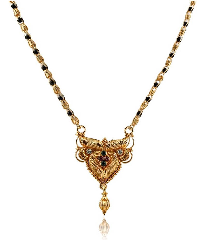 KRIMO gold plated black bead long mangalsutra for women -10053 view 2