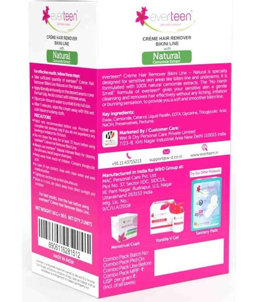 Everteen Natural Bikini Line Hair Remover Creme for Women, Twin Pack (50g + 50 g) view 2