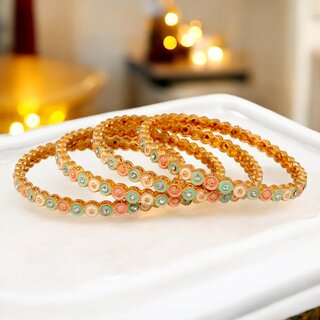 18k One Gram Gold Plated Traditional Designer Pack of 4 Bangle Set For Women view 2