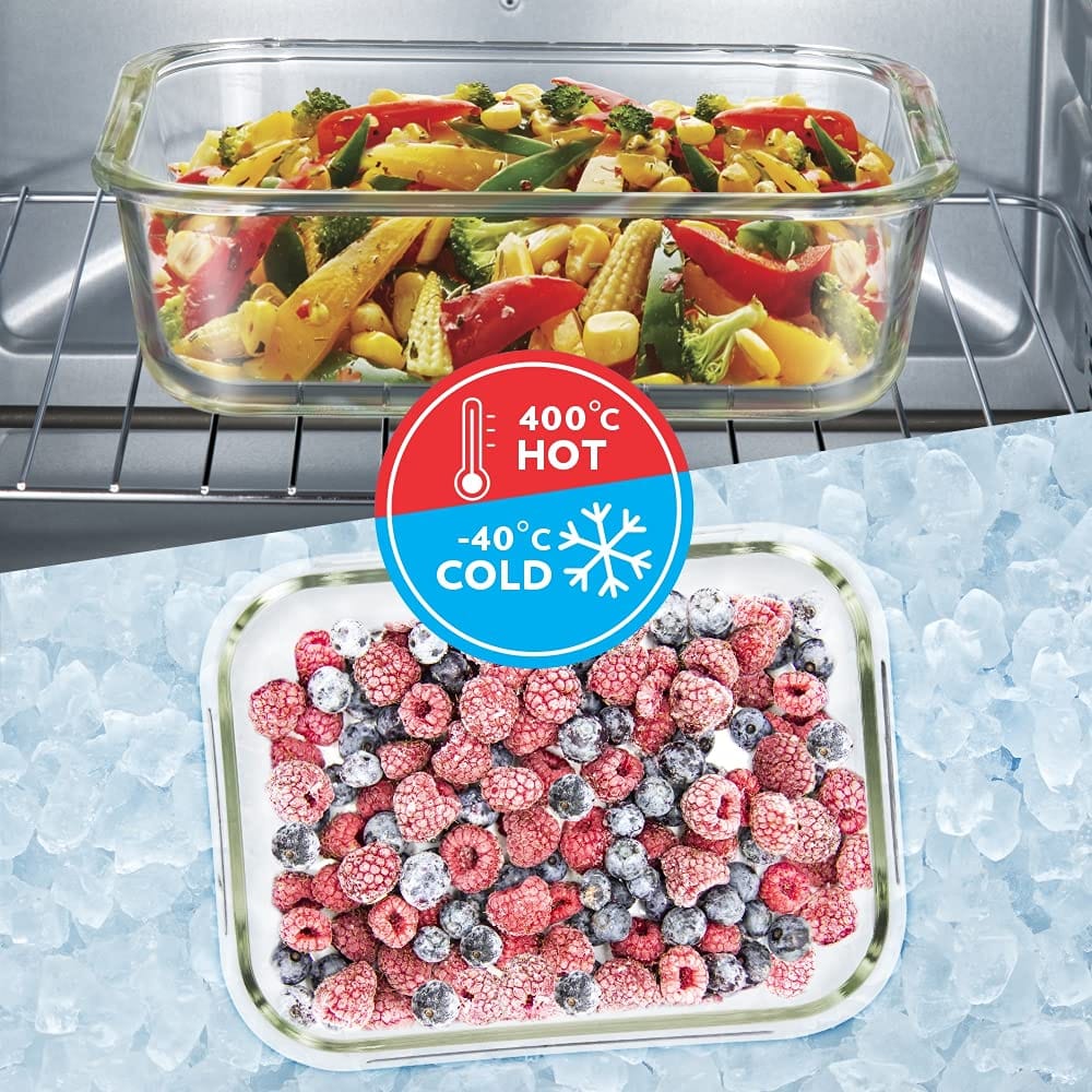 Borosil Klip N Store Glass Storage Container For Kitchen With Air-Tight Lid, Microwave & Oven Safe, Round, 400 ml, Clear view 2
