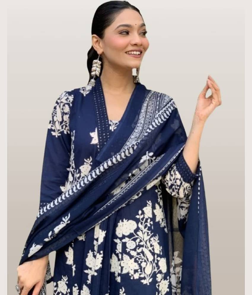 S & D Attire Women's Rayon Printed Kurti With Palazzo ( Blue ) view 2