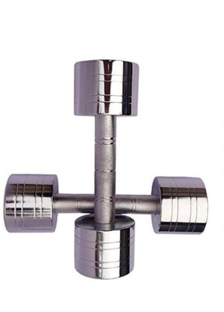 A pair of chrome dumbbells on a white background view 2