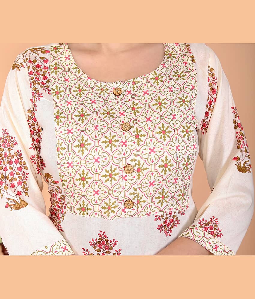 The Kurti Point Rayon Printed Kurti With Pants Women's Stitched Salwar Suit - Fluorescent Pink ( Pack of 1 ) view 2