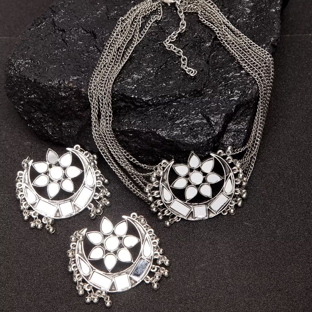 Pujvi Fashions Oxidised Mirror With Chain Design Choker Necklace set view 2