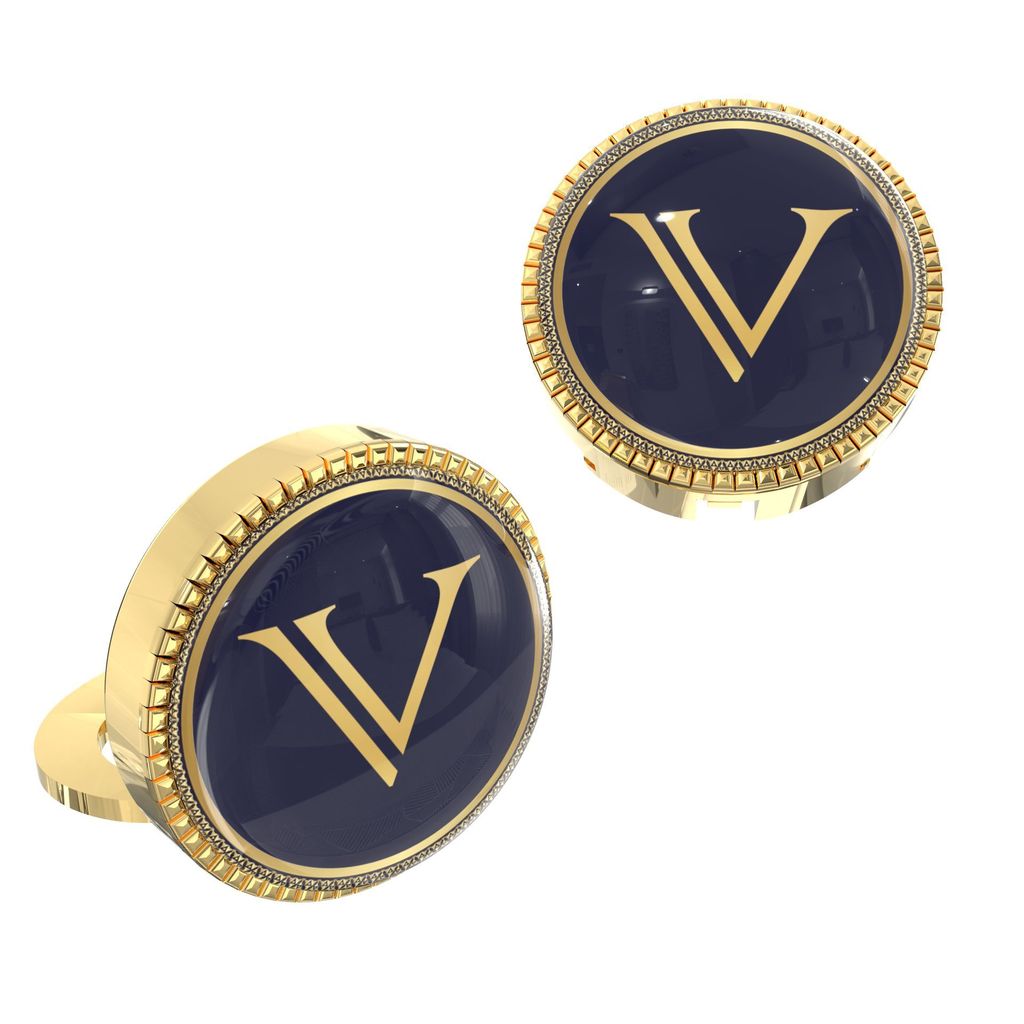 The Smart Buttons - Gold Colour Plated Shirt Button Cover Cufflinks for Men - Personalized Initials - V view 2