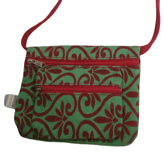 Green & Red Jute Clutch with Floral Pattern view 2