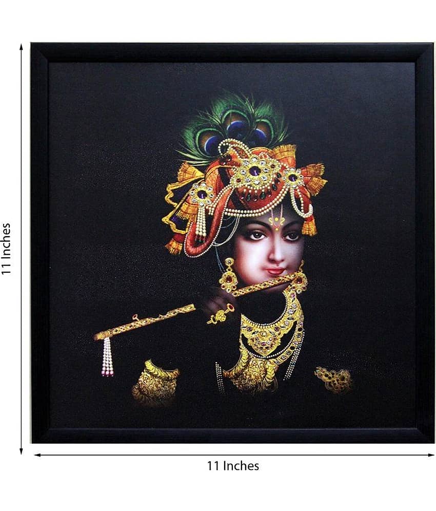 eCraftIndia Black & Gold-Coloured Krishna Playing Flute Satin Matt Texture UV Wall Art view 2