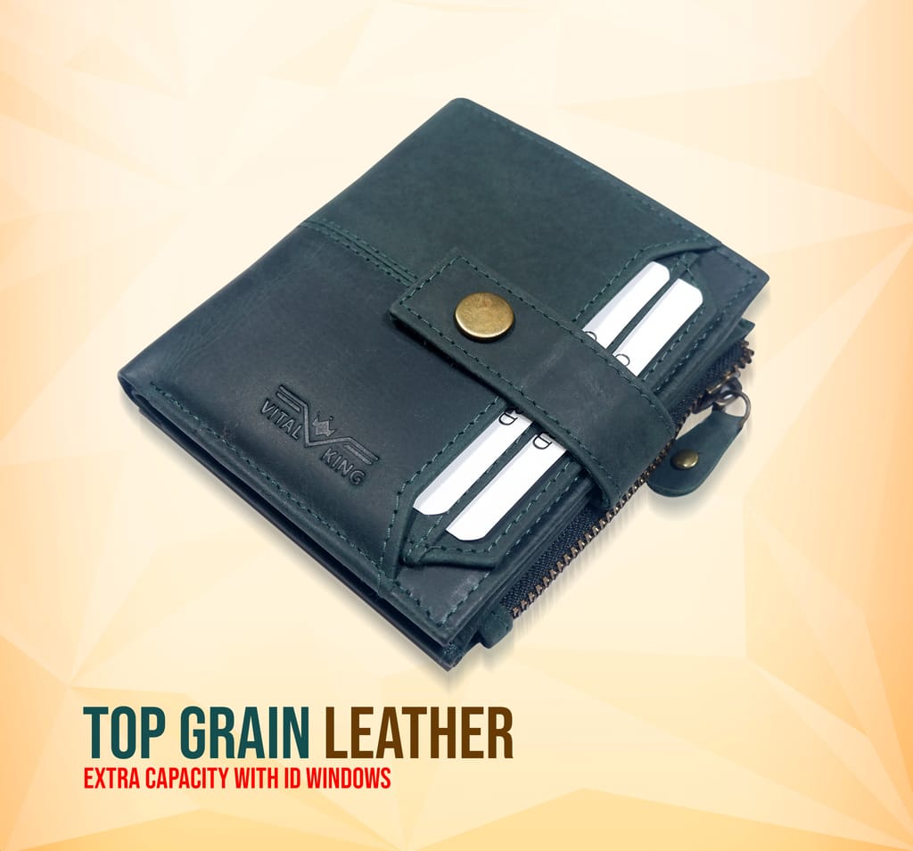 Vital King Men Travel Blue Genuine Leather RFID Wallet (11 Card Slots) view 2