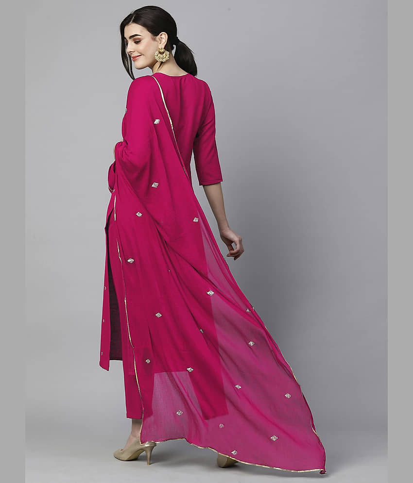 anushansa Silk Blend Embroidered Kurti With Pants Women's Stitched Salwar Suit - Pink ( Pack of 1 ) view 2