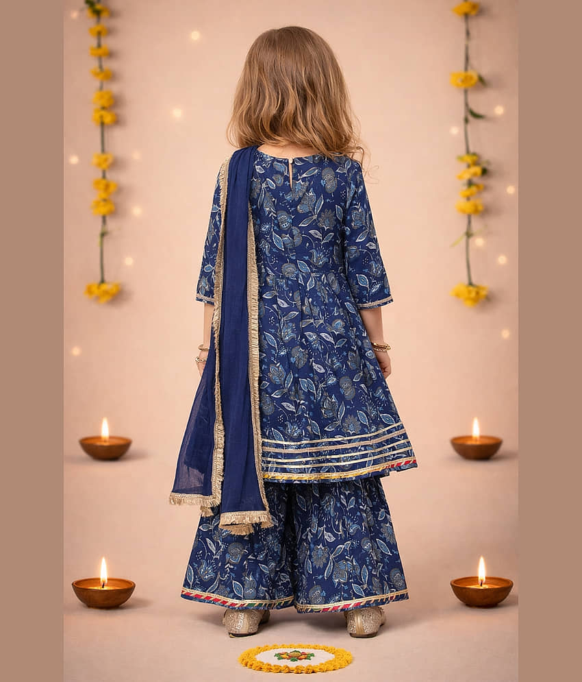 Arshia Fashions Girls Cotton Blend Kurti with Sharara ( Pack of 1 , Blue ) view 2