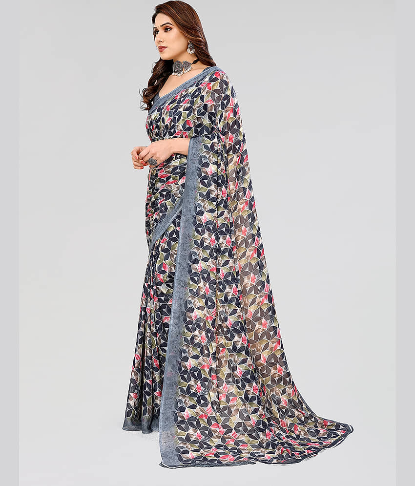 ANAND SAREES Georgette Printed Saree With Unstitched Blouse Piece ( Grey ) view 2