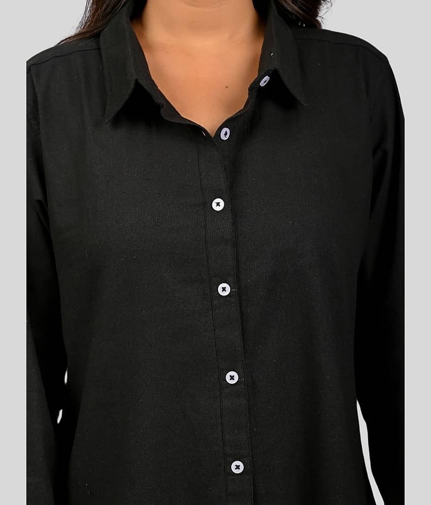 QuaClo Women Solid Cotton Blend Shirt ( Black ) view 2