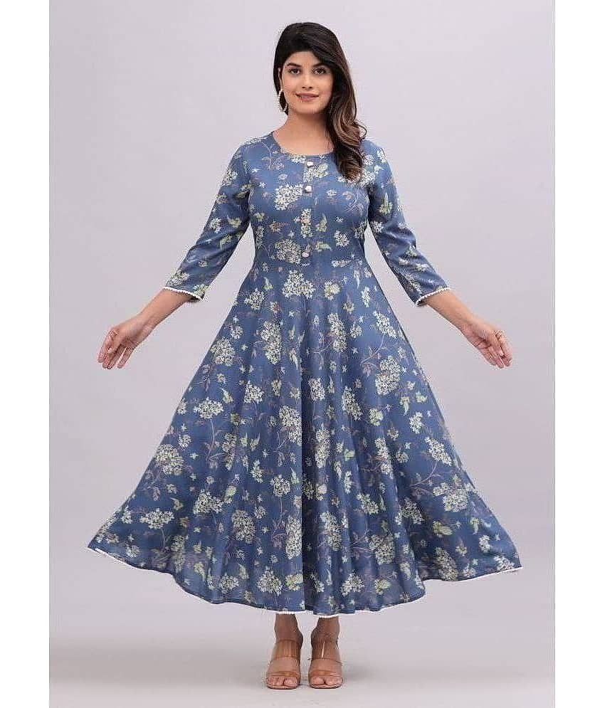 CTMTEX Rayon Printed Anarkali Women's Kurti - Blue ( Pack of 1 )