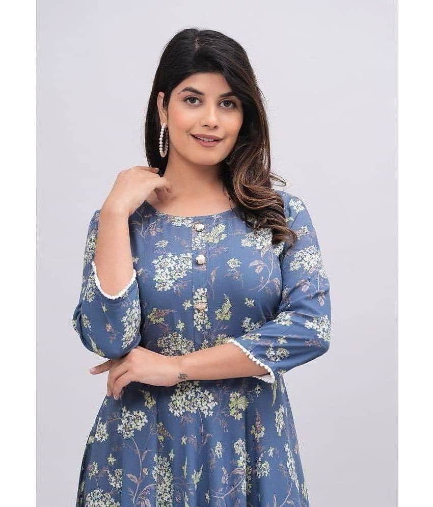 CTMTEX Rayon Printed Anarkali Women's Kurti - Blue ( Pack of 1 ) view 2