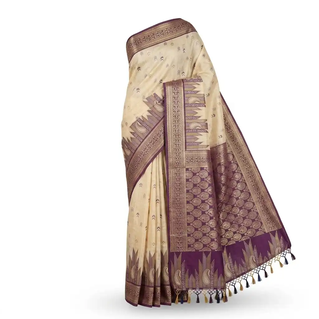 Sambalpuri Dual Tone Cream Beige Ikat Handloom Saree