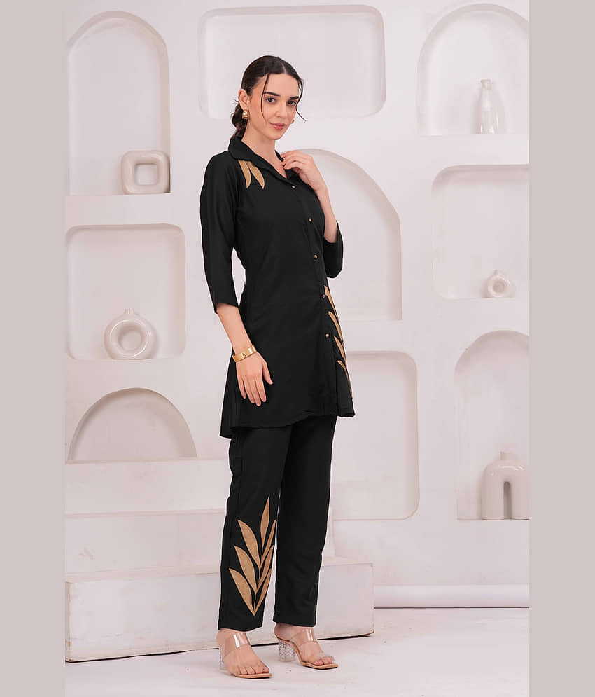 JC4U Women Self Design Tunic With Trousers Co-Ord Set ( Black ) view 2
