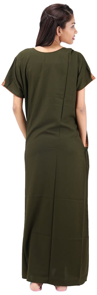 VALENCIA SLEEPWEAR lissybissy Cotton Resham Embroidery Nighty Night Gown Maxi for Women A line (Mehendi Green) view 2