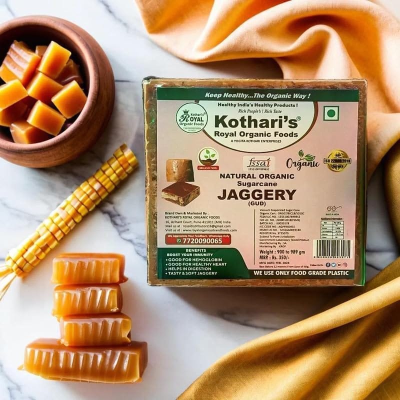 Kothari's Royal Organic Jaggery 900 GM (Sugarcane Jaggery Block/Gud/Gur/Gud Bhelli/Vellam/Sharkara Bellam/Nattu/Jaggey/Pure/Natural/No Preserveties) view 2