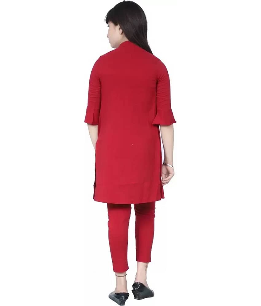 9stiches Pack of 1 Girls Polyester T-shirt & Capris ( Maroon ) view 2