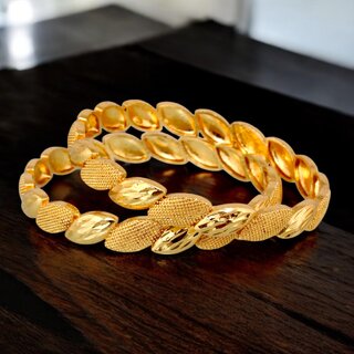 18k One Gram Gold Plated Traditional Designer Pack of 2 Bangle Set For Women view 2