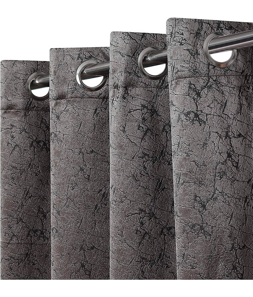 Kraftiq Homes Abstract Blackout Eyelet Curtain 9 ft ( Pack of 2 ) - Light Grey view 2