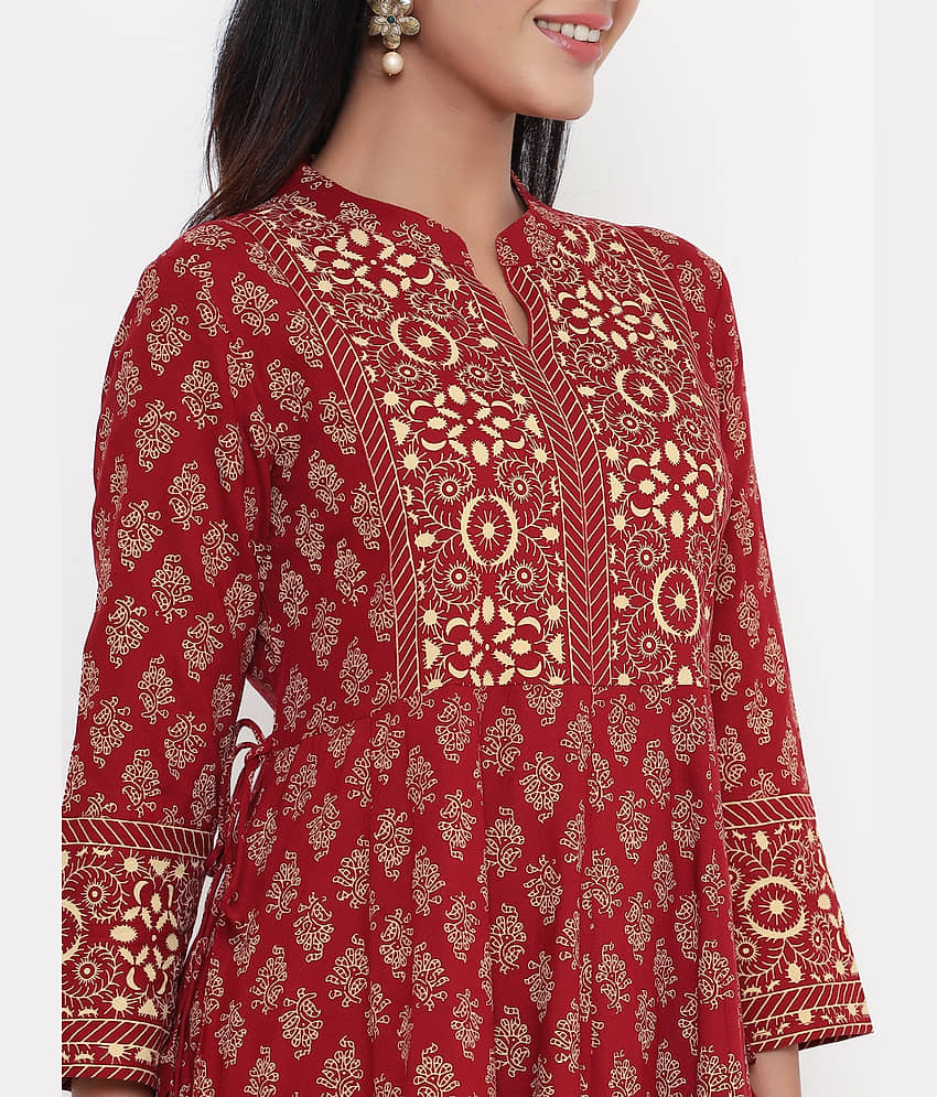 HISHAM - Maroon Rayon Women's Anarkali Kurti with Dupatta ( Pack of 1 ) view 2