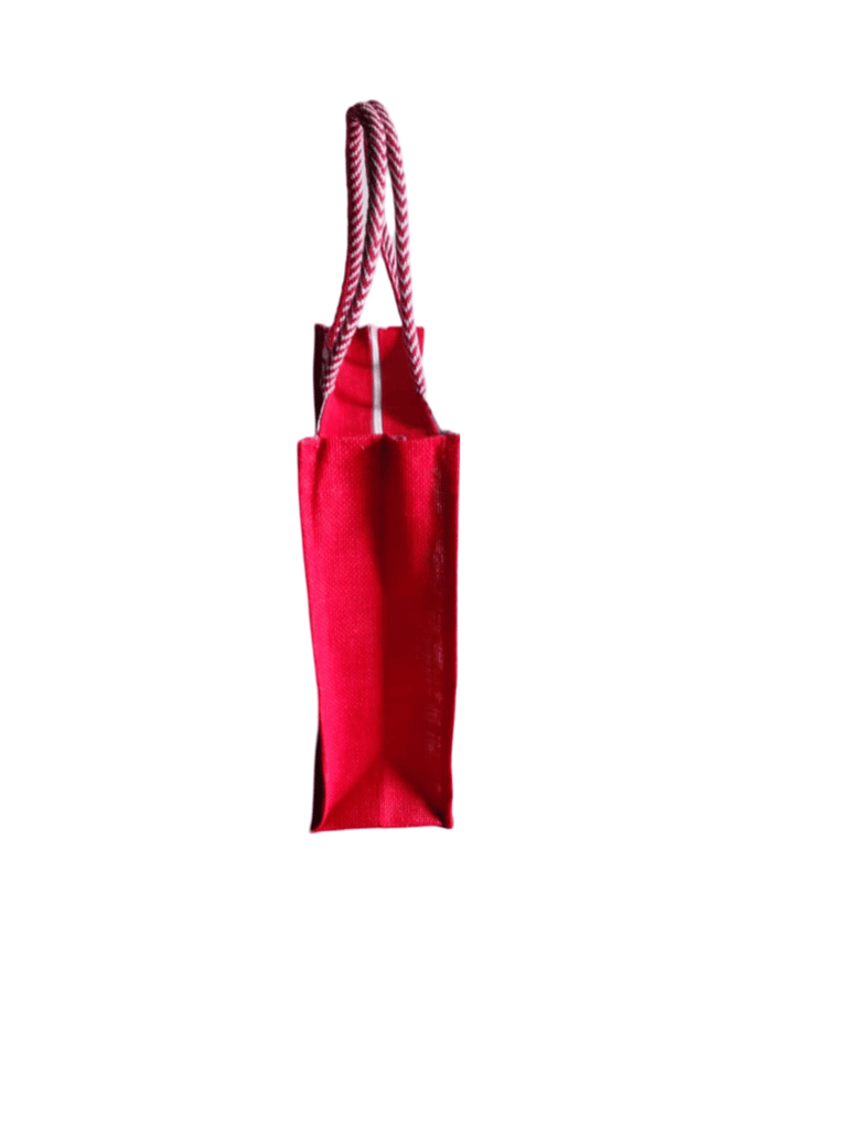 Red starfish printed jute tote bag view 2
