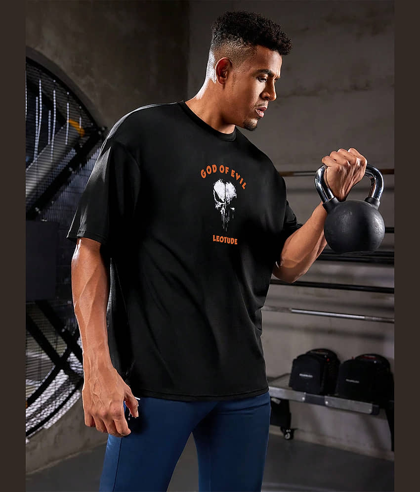 Leotude Men Cotton Blend Oversized Fit Printed T-Shirt ( Black ) view 2