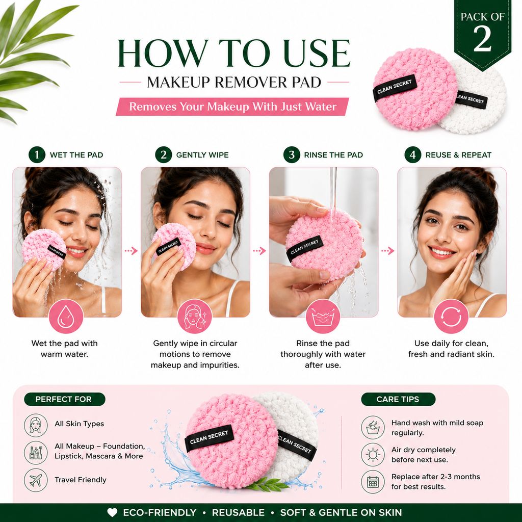 Makeup Remover Pads – Reusable Microfiber Face Cleansing Pads | Removes Makeup with Just Water | Soft, Gentle & Eco-Friendly | Suitable for All Skin Types view 2