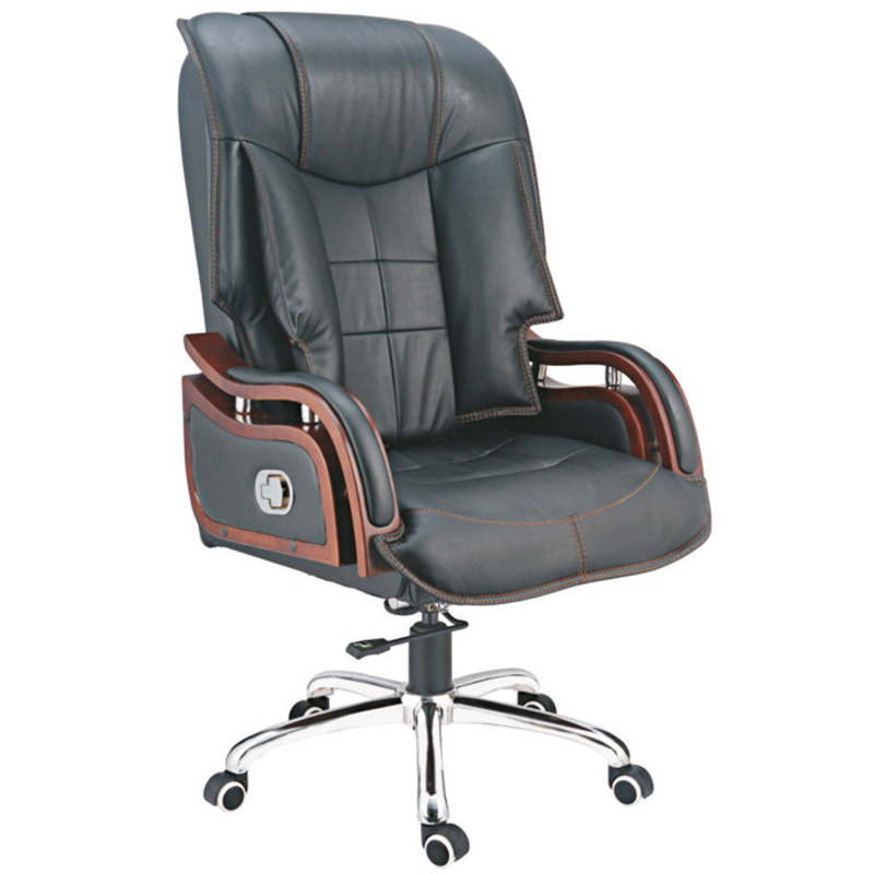 I am Boss - Leatherette Revolving With Recliner Mechanism, Wooden Polished Metal Base (CS-L02-HB)
