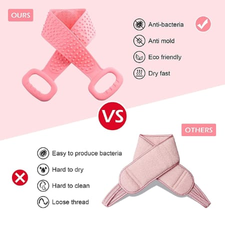 V3Deals Silicone Body Back Scrubber, Double-Sided Exfoliating Bath Brush | Deep Cleansing & Massage Belt for Shower & Dead Skin Removal (Pack of 1, Random Color) view 2