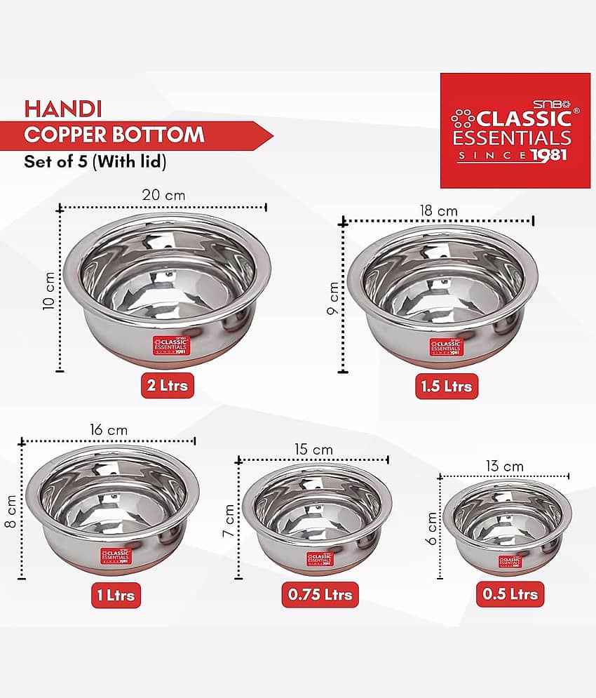 Classic Essentials Handi Set Non Coated Stainless Steel Handi Set Heavy Bottom with Steel Lid 20 cm Diameter 3.5 Ltr view 2