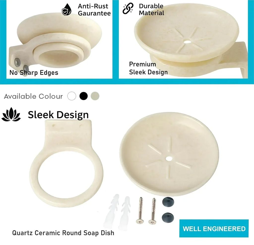 Ceramic Ivory Unbreakable Soap Dish Round Glossy Finish (RM-121) view 2