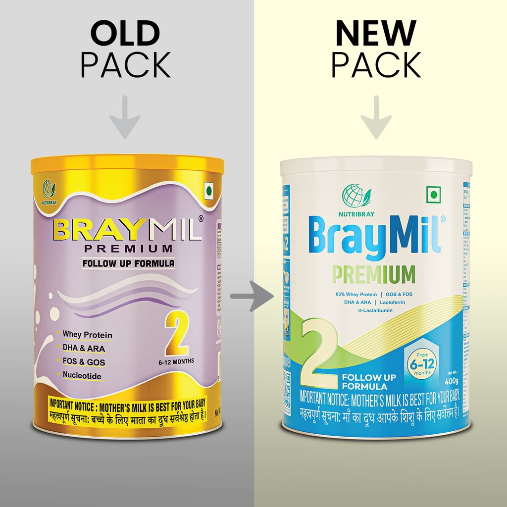 Braymil Premium 2 Follow Up Formula| 65% Whey Protein | GOS & FOS, DHA & ARA|Lactoferrin & α- Lactalbumin | Stage - 2 for 6-12 Months | 400 g Tin pack view 2