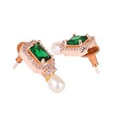 Rose Gold Plated American Diamond Green Stone Earrings view 2