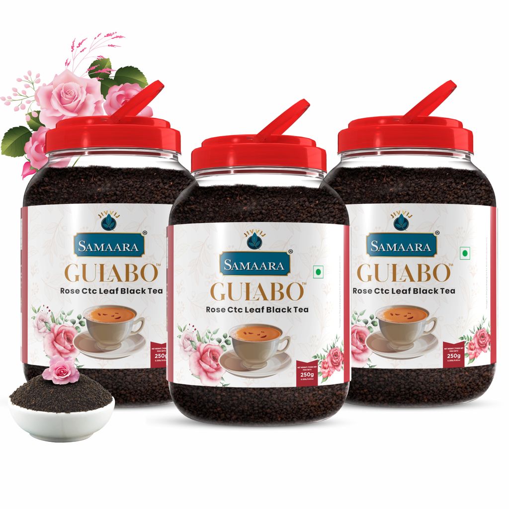 Jivvij Samaara Rose Black Tea | Flavoured CTC Assam Black Leaf Tea | Gulab Chai Patti Powder | Gulabo Jar