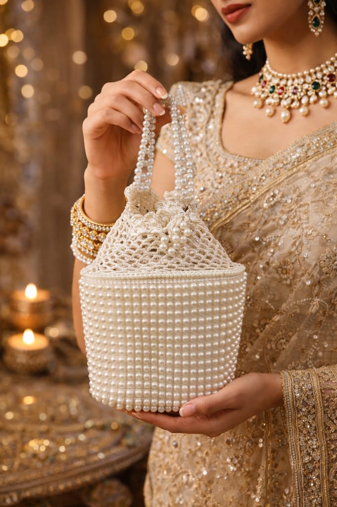 Crochet & Motiwork White Potli (A-00004 view 2