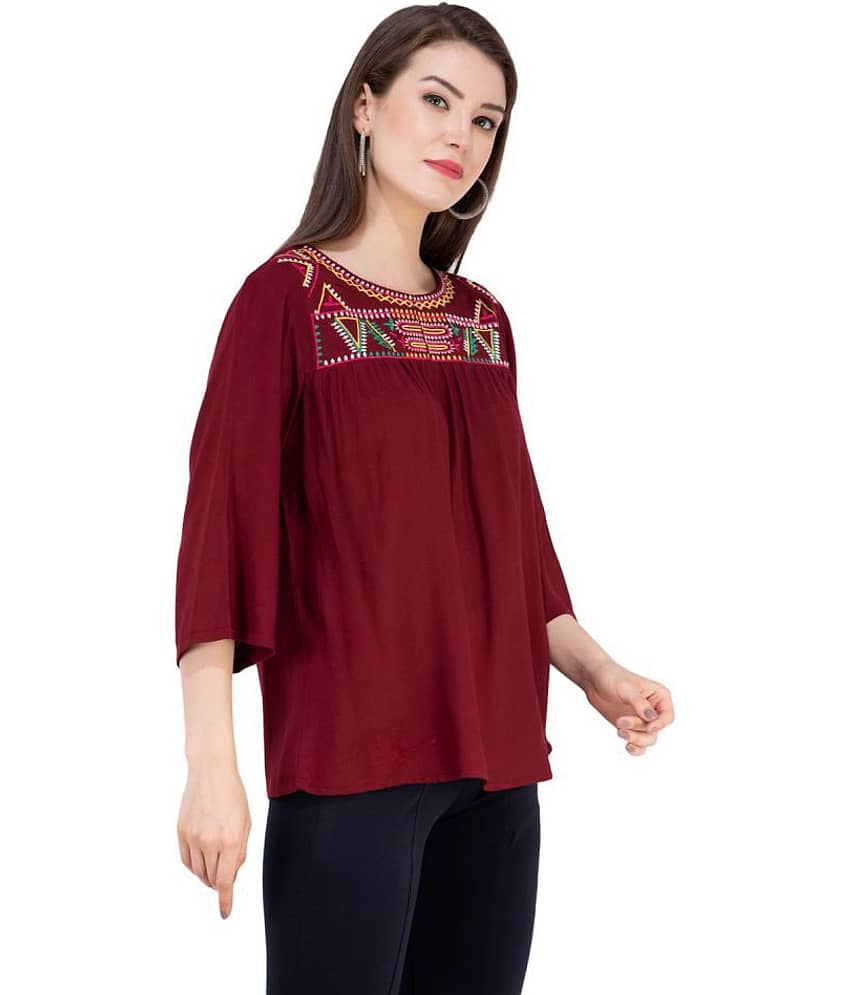 SAAKAA Women's Rayon A-Line Top ( Maroon ) view 2