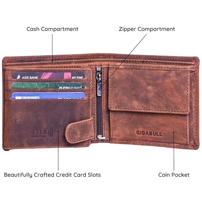 GIGABULL Vintage Genuine Leather Mens Wallet with Lion Embossed Design view 2