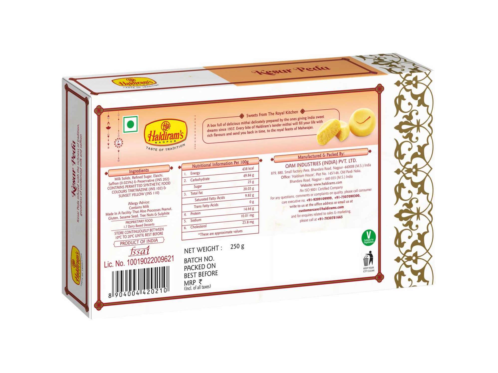 Haldiram's Kesar Peda Packed Sweets - 250 Gm view 2