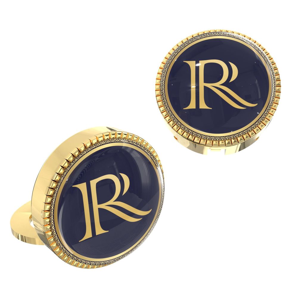 The Smart Buttons - Gold Colour Plated Shirt Button Cover Cufflinks for Men - Personalized Initials - R view 2