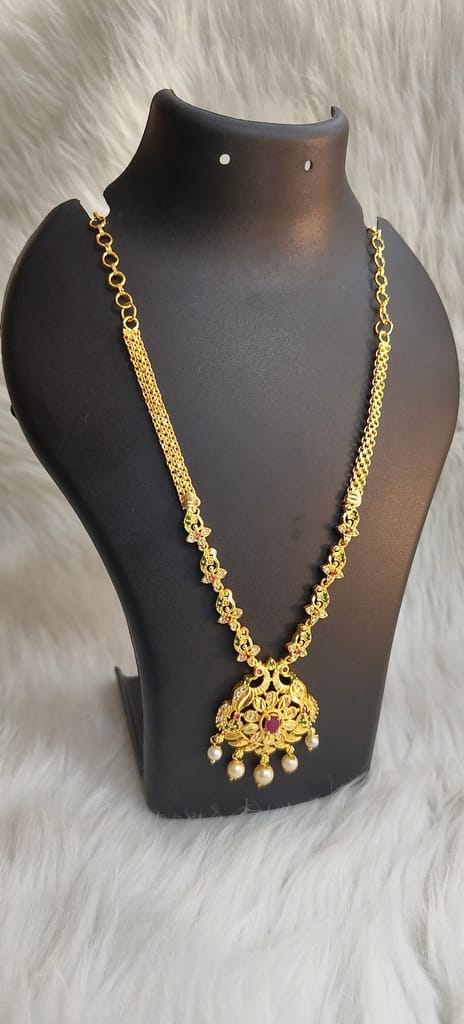 Gold Plated Traditional South Indian Temple Jewellery Necklace Set for Women view 2