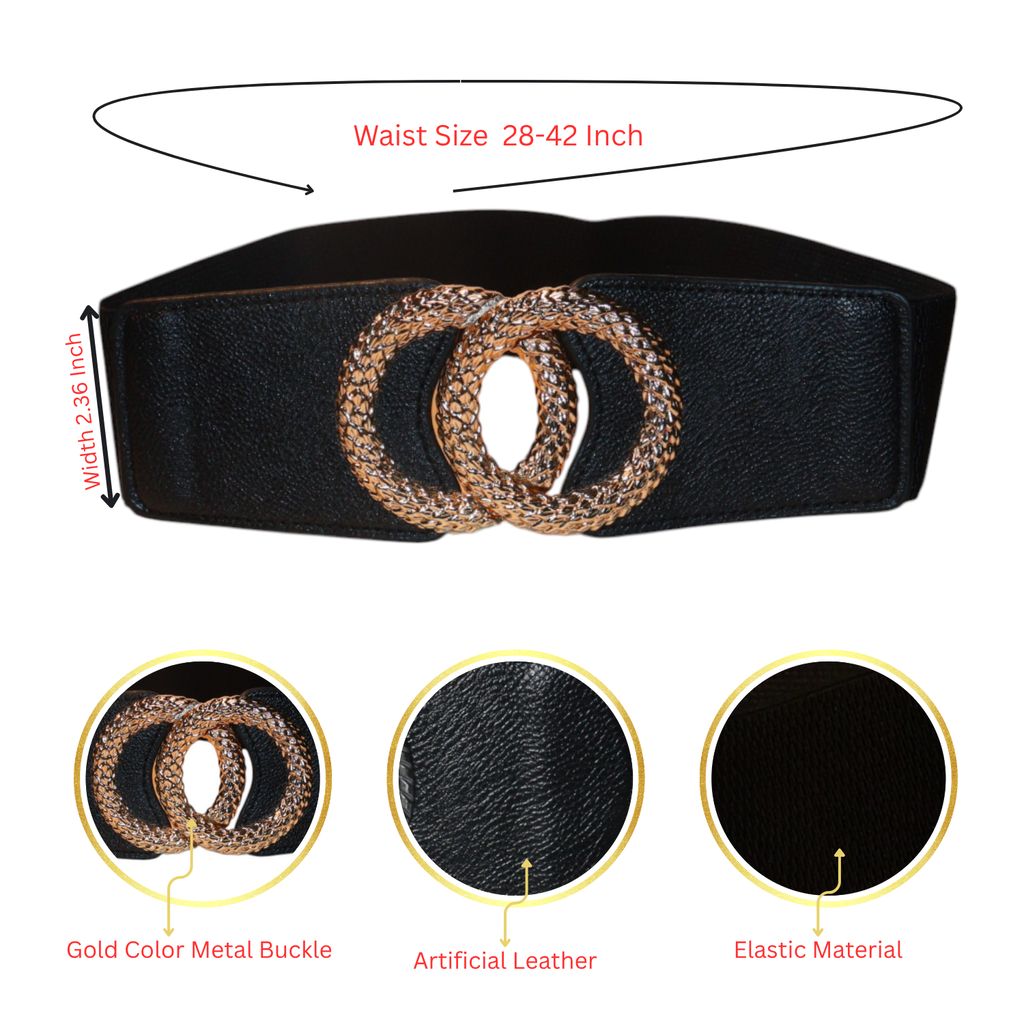 Black Elasticated Double Ring Buckle Waist Belt view 2