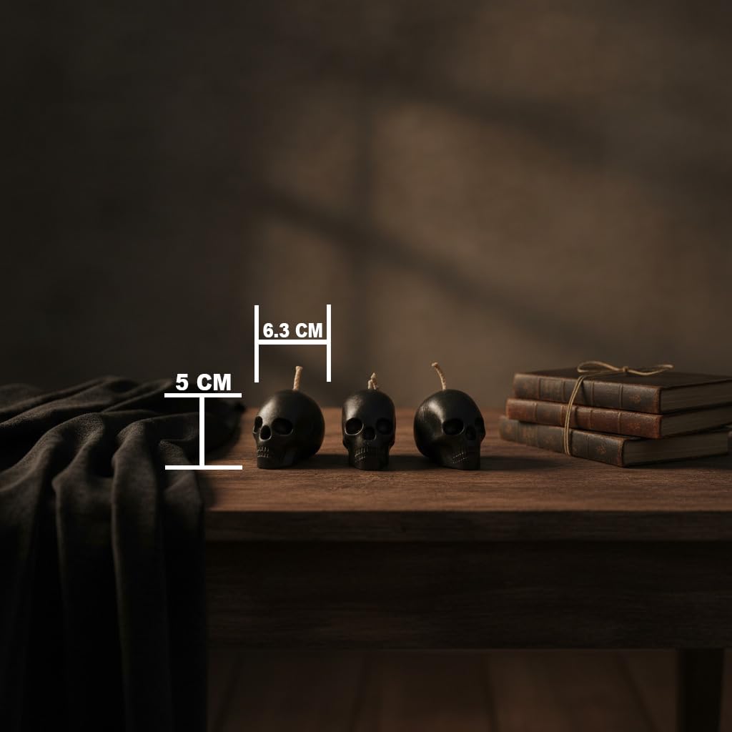 Gothic Skull Decorative Candles Set of 3 Black | Halloween Home Decor | Spooky Candle Set for Party & Table Decoration | Unique Horror Theme Gifts for Goth Lovers view 2