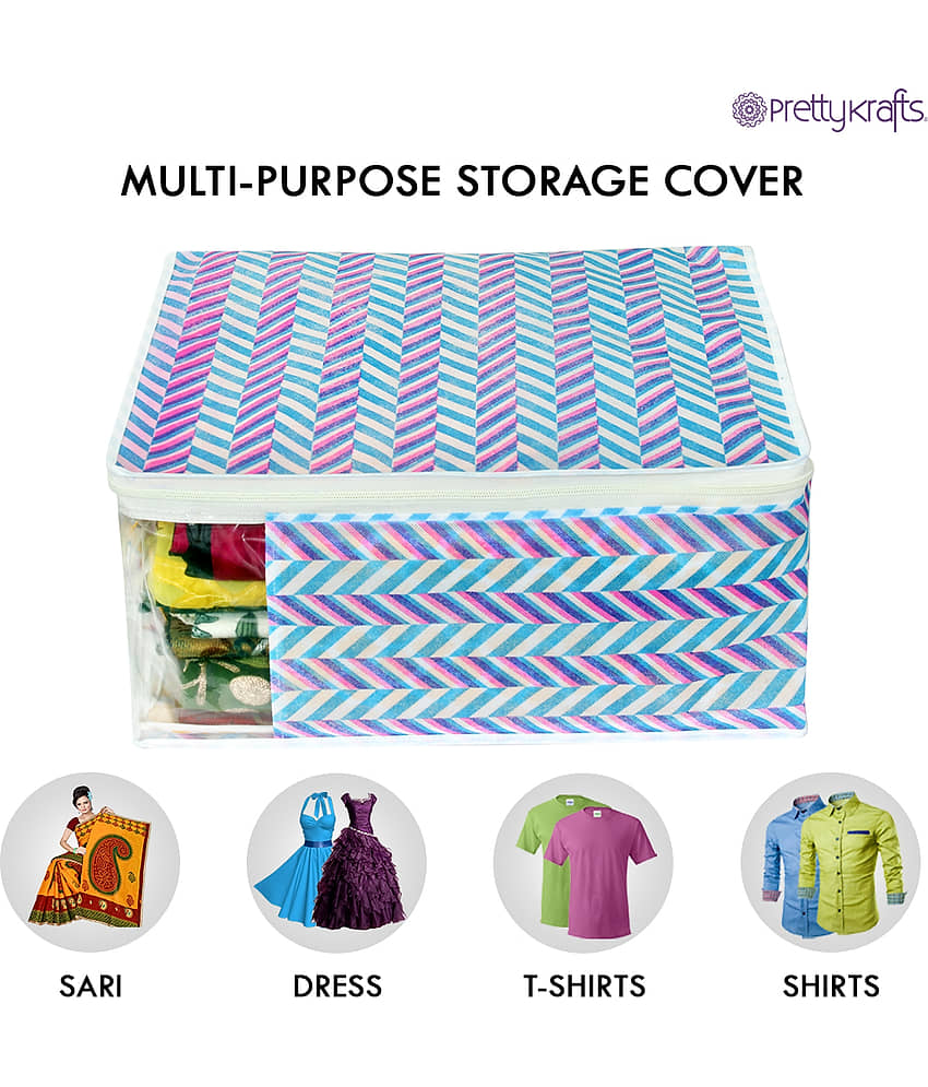 PrettyKrafts Saree Cover Large with Creative Prints, Saree Storage Bag With Zip, Wardrobe Organiser, Clothes Cover & Storage,(Pack of 6) QTR Grey view 2