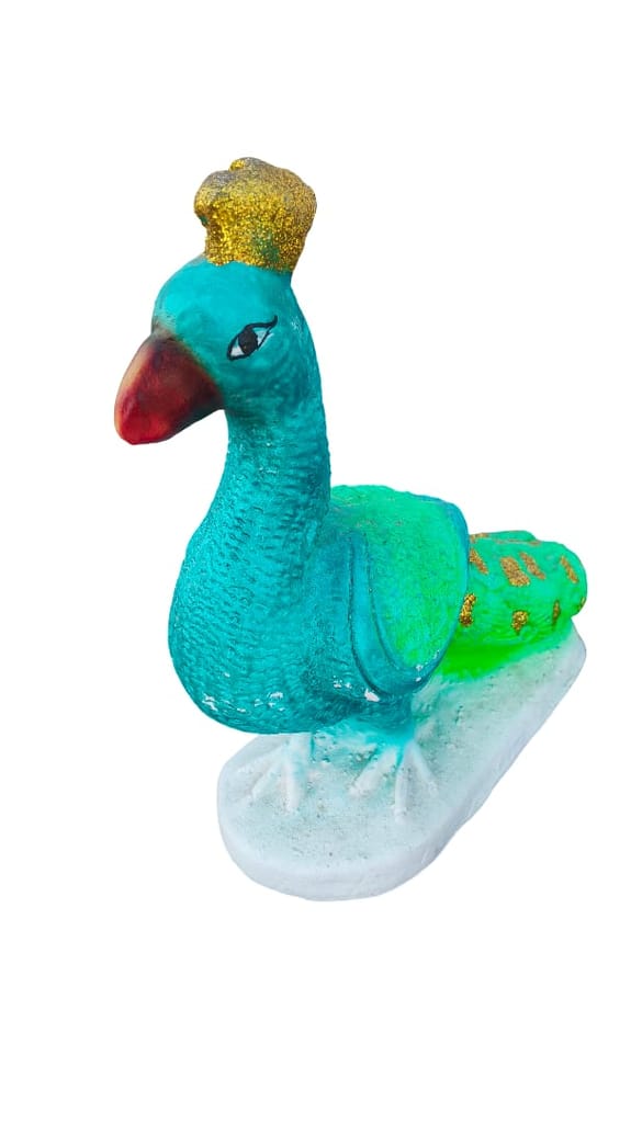 Turquoise Peacock Figurine with Golden Crown view 2