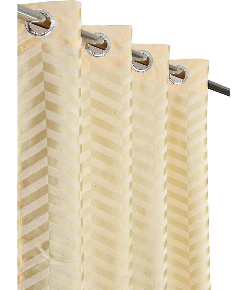 Kraftiq Homes Geometric Room Darkening Eyelet Curtain 9 ft ( Pack of 2 ) - Cream view 2
