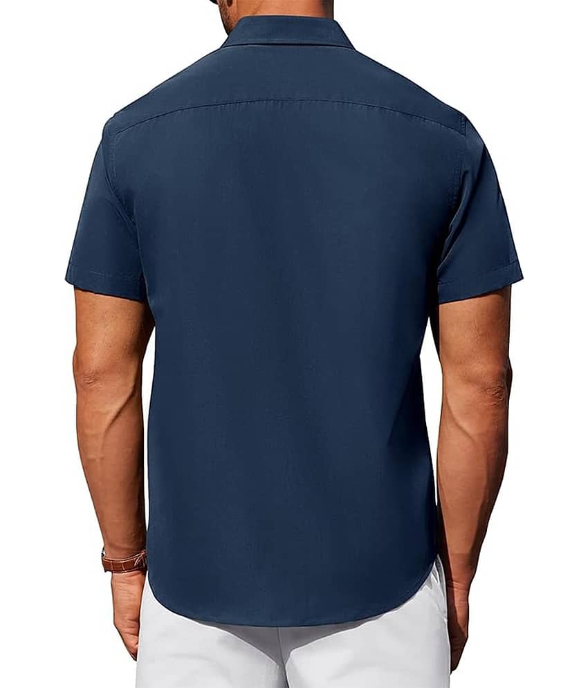 UNI VIBE Cotton Blend Slim Fit Solids Half Sleeves Men's Casual Shirt - Aqua Blue ( Pack of 1 ) view 2