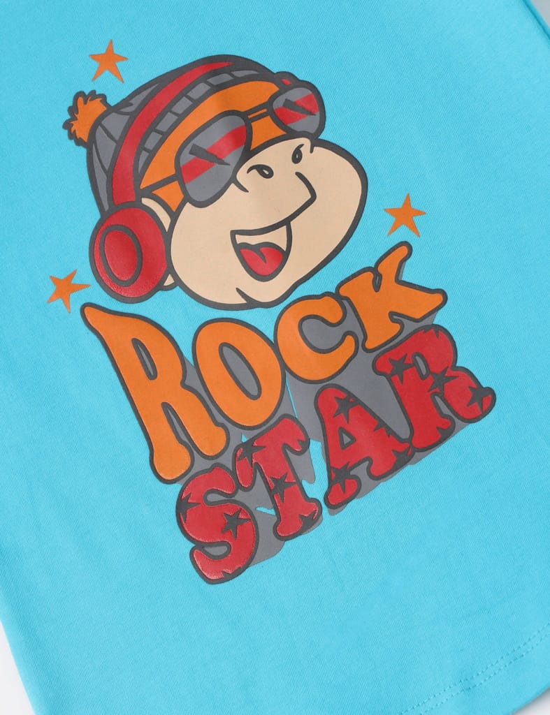 Boys T shirt Cotton Scuba Blue Rock Star view 2