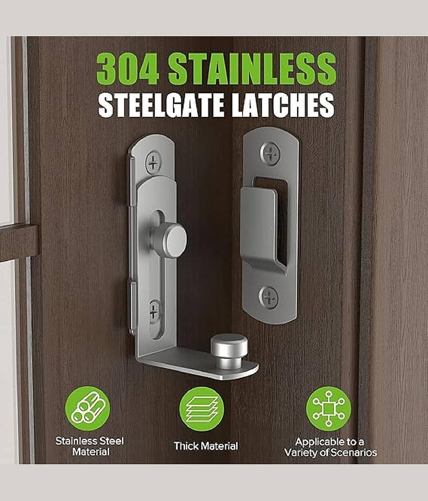 RAMDEV ENTERPRISE 180 Degree Flip Sliding Barn Door Lock for Privacy,Stainless Steel Gate Latches Flip Latch Safety Door Bolt Latch Lock, for Cabinet, Bathroom, Window,Outdoor (Silver, 3) view 2